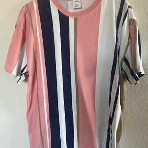 Urban Outfitters baggy Pink and Blue Striped Short Sleeve Tee, 100% Cotton